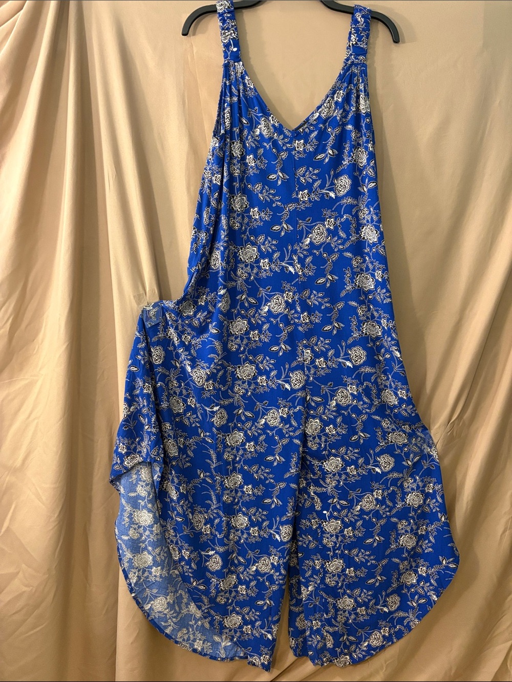 MSK Maxi Jumpsuit in Royal Blue Floral V-Neck